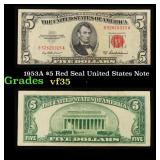 1953A $5 Red Seal United States Note Grades vf++