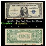 1935E $1 Blue Seal Silver Certificate Grades vf de