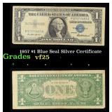 1957 $1 Blue Seal Silver Certificate Grades vf+