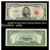 1953B $5 Red Seal United States Note Grades vf++