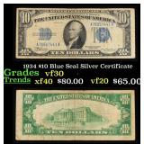 1934 $10 Blue Seal Silver Certificate Grades vf++