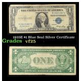 1935E $1 Blue Seal Silver Certificate Grades vf+