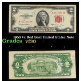 1953 $2 Red Seal United States Note Grades vf++