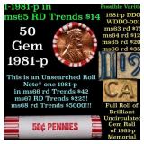 BU Shotgun Lincoln 1c roll, 1981-p 50 pcs Bank Wra