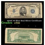 1934C $5 Blue Seal Silver Certificate Grades vf++
