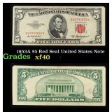 1953A $5 Red Seal United States Note Grades xf