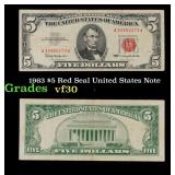 1963 $5 Red Seal United States Note Grades vf++