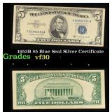 1953B $5 Blue Seal Silver Certificate Grades vf++