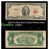1953 $2 Red Seal United States Note Grades vf+