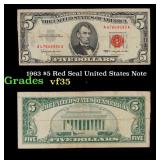 1963 $5 Red Seal United States Note Grades vf++