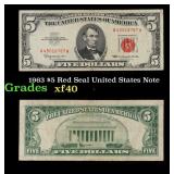 1963 $5 Red Seal United States Note Grades xf