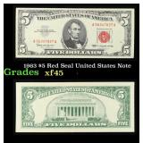 1963 $5 Red Seal United States Note Grades xf+