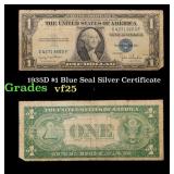 1935D $1 Blue Seal Silver Certificate Grades vf+