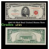 1963 $5 Red Seal United States Note Grades xf+