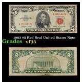 1963 $5 Red Seal United States Note Grades vf++