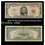 1963 $5 Red Seal United States Note Grades vf++