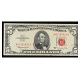 1963 $5 Red Seal United States Note Grades xf