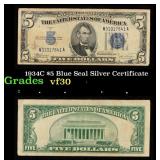 1934C $5 Blue Seal Silver Certificate Grades vf++