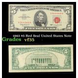 1963 $5 Red Seal United States Note Grades vf++