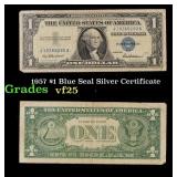 1957 $1 Blue Seal Silver Certificate Grades vf+