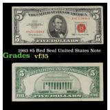 1963 $5 Red Seal United States Note Grades vf++