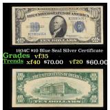1934C $10 Blue Seal Silver Certificate Grades vf++
