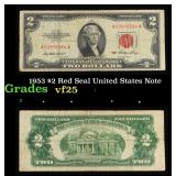 1953 $2 Red Seal United States Note Grades vf+