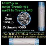 BU Shotgun Jefferson 5c roll, 1987-p 40 pcs Bank $