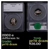 2002-s Proof Jefferson Nickel 5c pr70 dcam SEGS