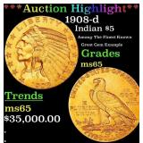 *Highlight* 1908-d Gold Indian Half Eagle $5 GEM U