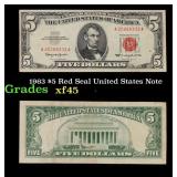 1963 $5 Red Seal United States Note Grades xf+