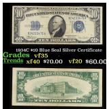 1934C $10 Blue Seal Silver Certificate Grades vf++
