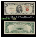 1963 $5 Red Seal United States Note Grades vf++