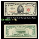 1963 $5 Red Seal United States Note Grades vf++