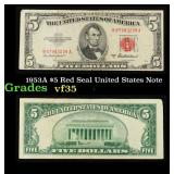1953A $5 Red Seal United States Note Grades vf++