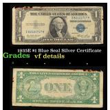 1935E $1 Blue Seal Silver Certificate Grades vf de