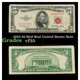 1953 $5 Red Seal United States Note Grades vf++