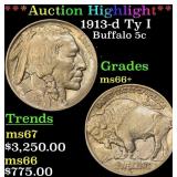 *Highlight* 1913-d Ty I Buffalo Nickel 5c ms66+ SE