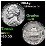 1964-p Jefferson Nickel 5c Grades GEM+ Unc
