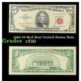 1963 $5 Red Seal United States Note Grades vf++