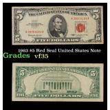 1963 $5 Red Seal United States Note Grades vf++