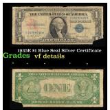 1935E $1 Blue Seal Silver Certificate Grades vf de