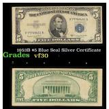 1953B $5 Blue Seal Silver Certificate Grades vf++