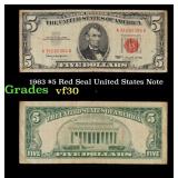 1963 $5 Red Seal United States Note Grades vf++