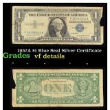 1957A $1 Blue Seal Silver Certificate Grades vf de