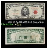 1963 $5 Red Seal United States Note Grades vf++