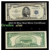 1953 $5 Blue Seal Silver Certificate Grades xf