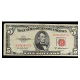 1953A $5 Red Seal United States Note Grades vf++