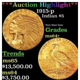 *Highlight* 1915-p Gold Indian Half Eagle $5 Choic