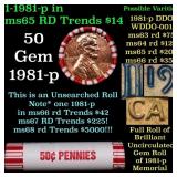 BU Shotgun Lincoln 1c roll, 1981-p 50 pcs Bank Wra